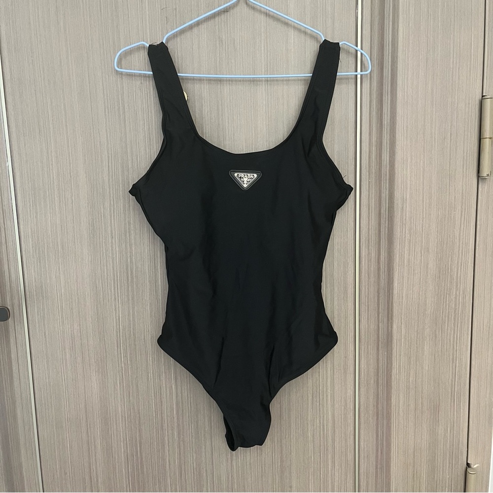 Prada Triangle Logo Black One Piece Swimsuit For Women